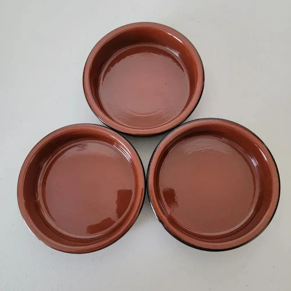 Cermer Glossy Caramel Terracotta Ramekins Set of 3 Small Baking Dishes Rustic